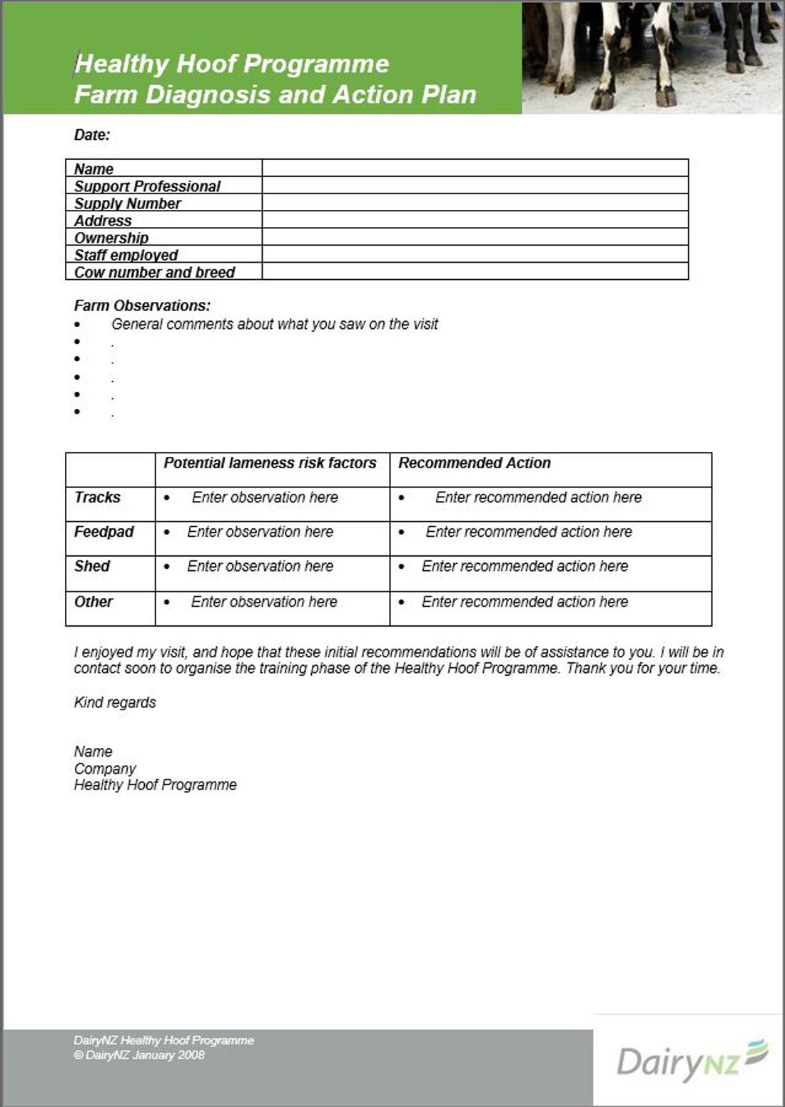 Healthy Hoof Farm Diagnosis And Action Plan Template Image