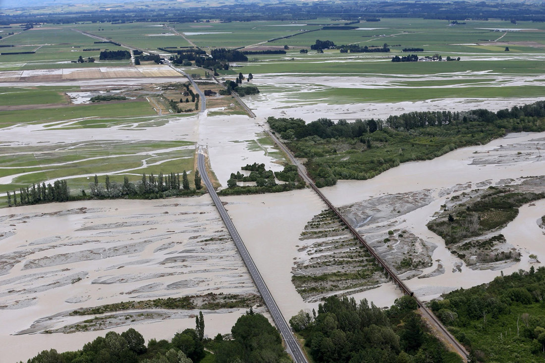 Rangitata River Flood State Highway 1 And Main South Rail Line 1500X1000